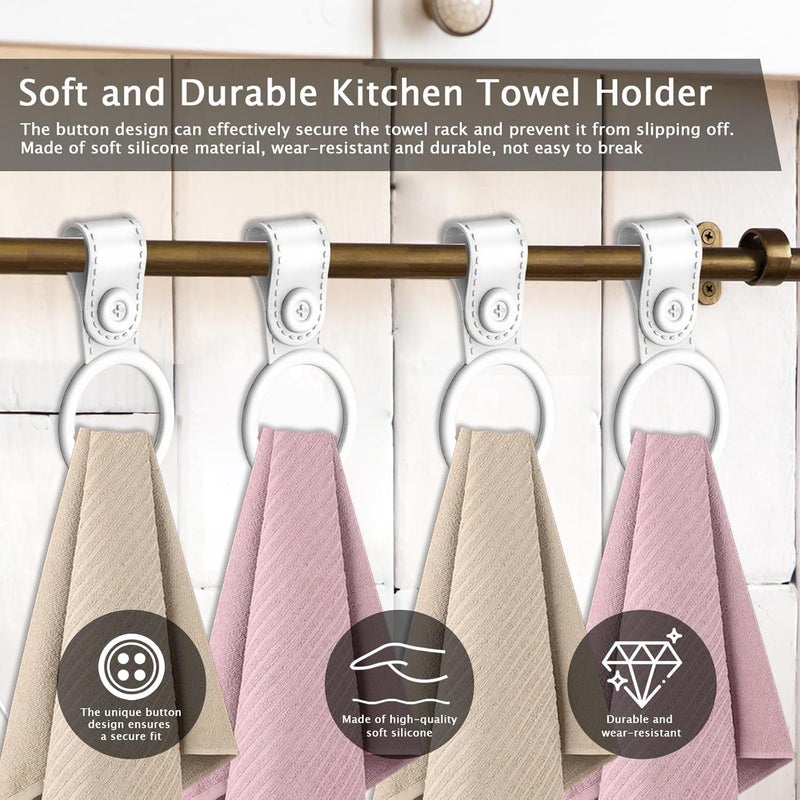 Aecsze 4 Pack Silicone Kitchen Towel Holder, Hanging Kitchen Towels; Dish Towel Holder for Cabinet, Oven, Stove, Sink – Durable, Non-Slip Design for Easy Hanging (White) - Image 4